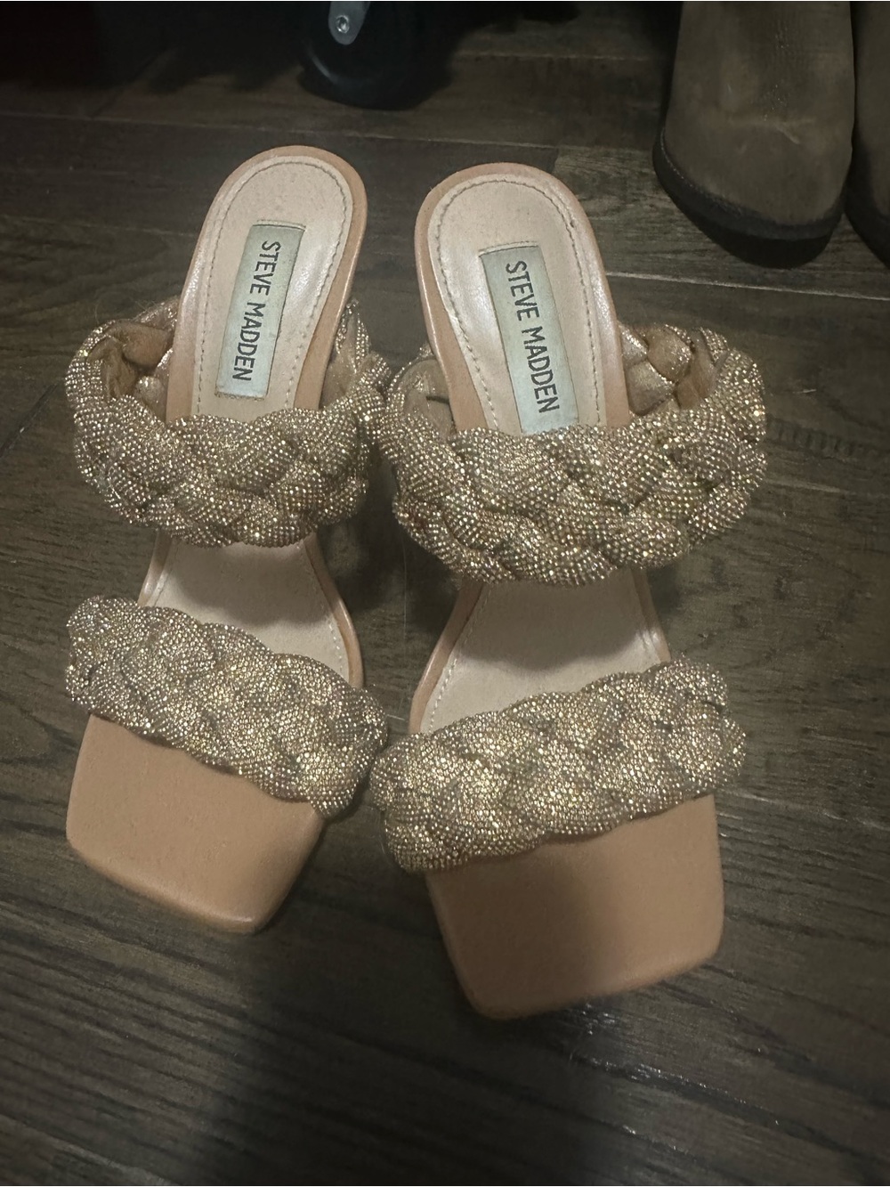 Freebird by Steven Braided Metallic Gold Slide Heels